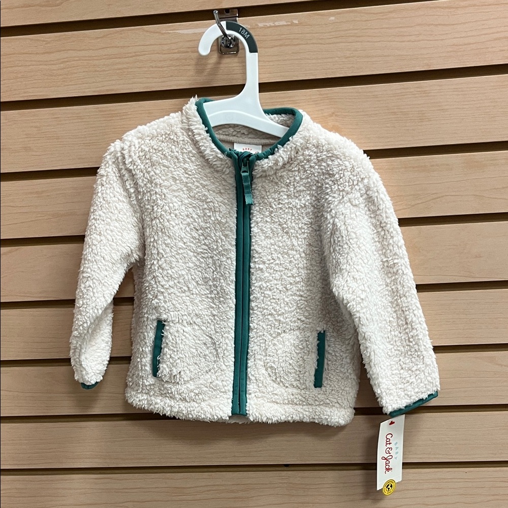 Cat & Jack Cream Sherpa Jacket with Teal Trim